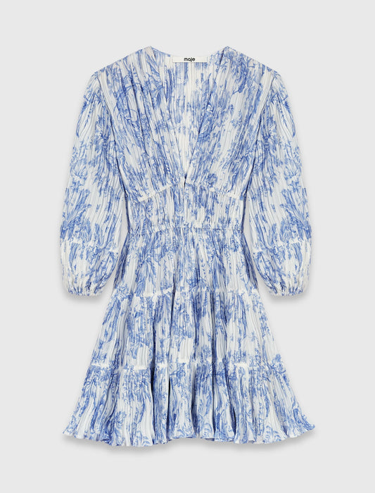 Patterned pleated dress Sky Blue Large Flowers Print