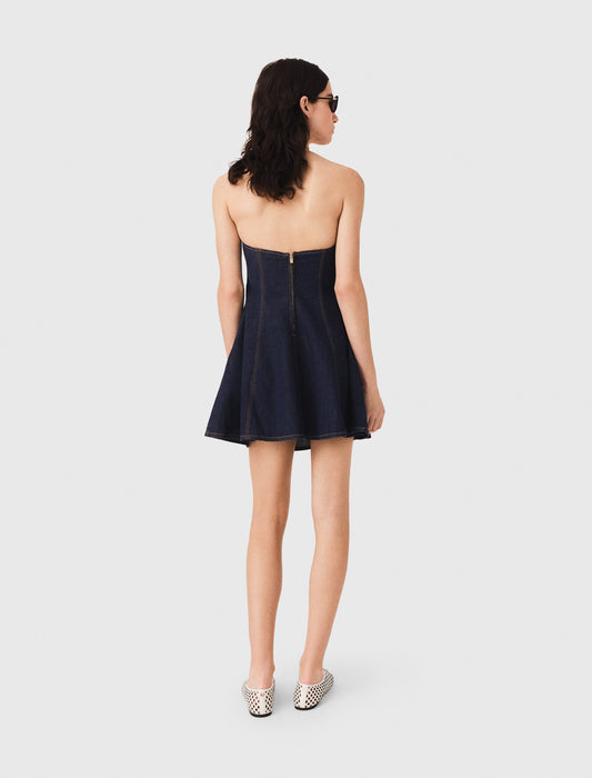 Short denim dress with brooch Navy