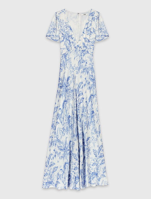 Flowing patterned maxi dress Sky Blue Large Flowers Print