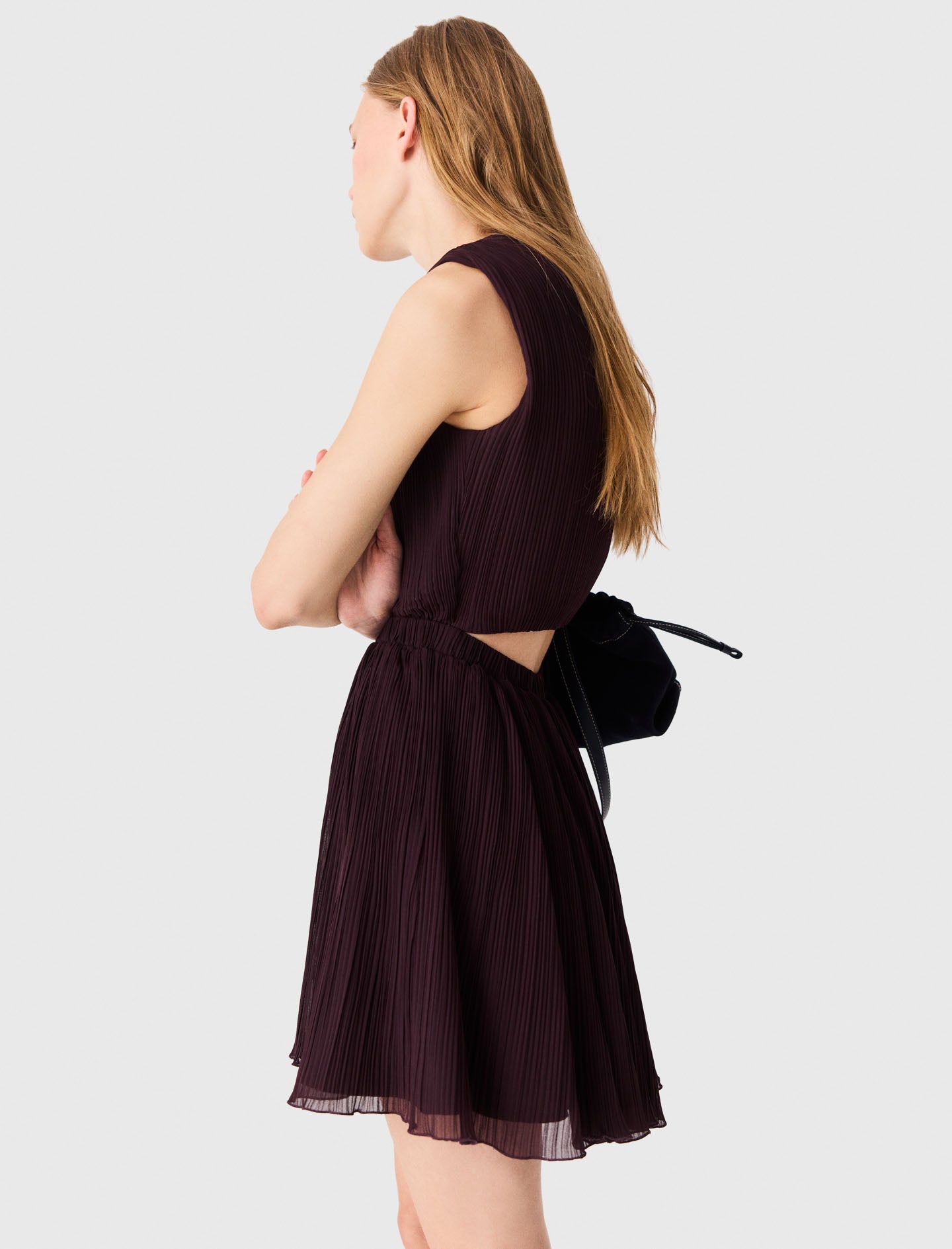 Short pleated skater dress Eggplant