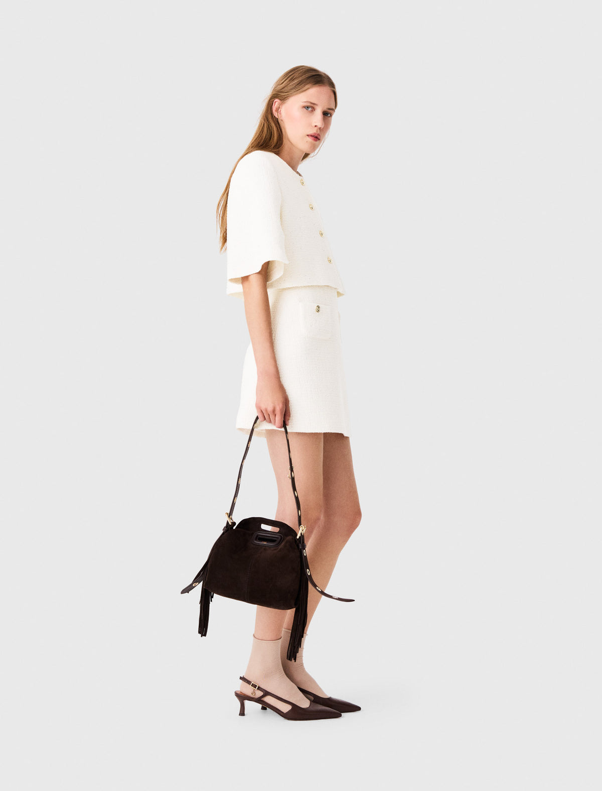 2-in-1 tweed dress Ecru