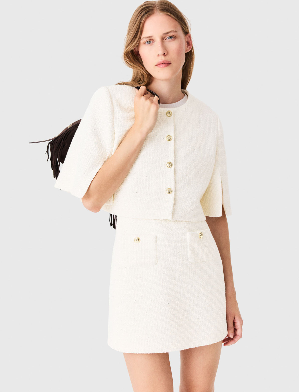 2-in-1 tweed dress Ecru