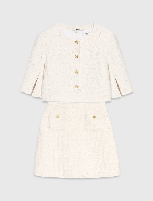 2-in-1 tweed dress Ecru