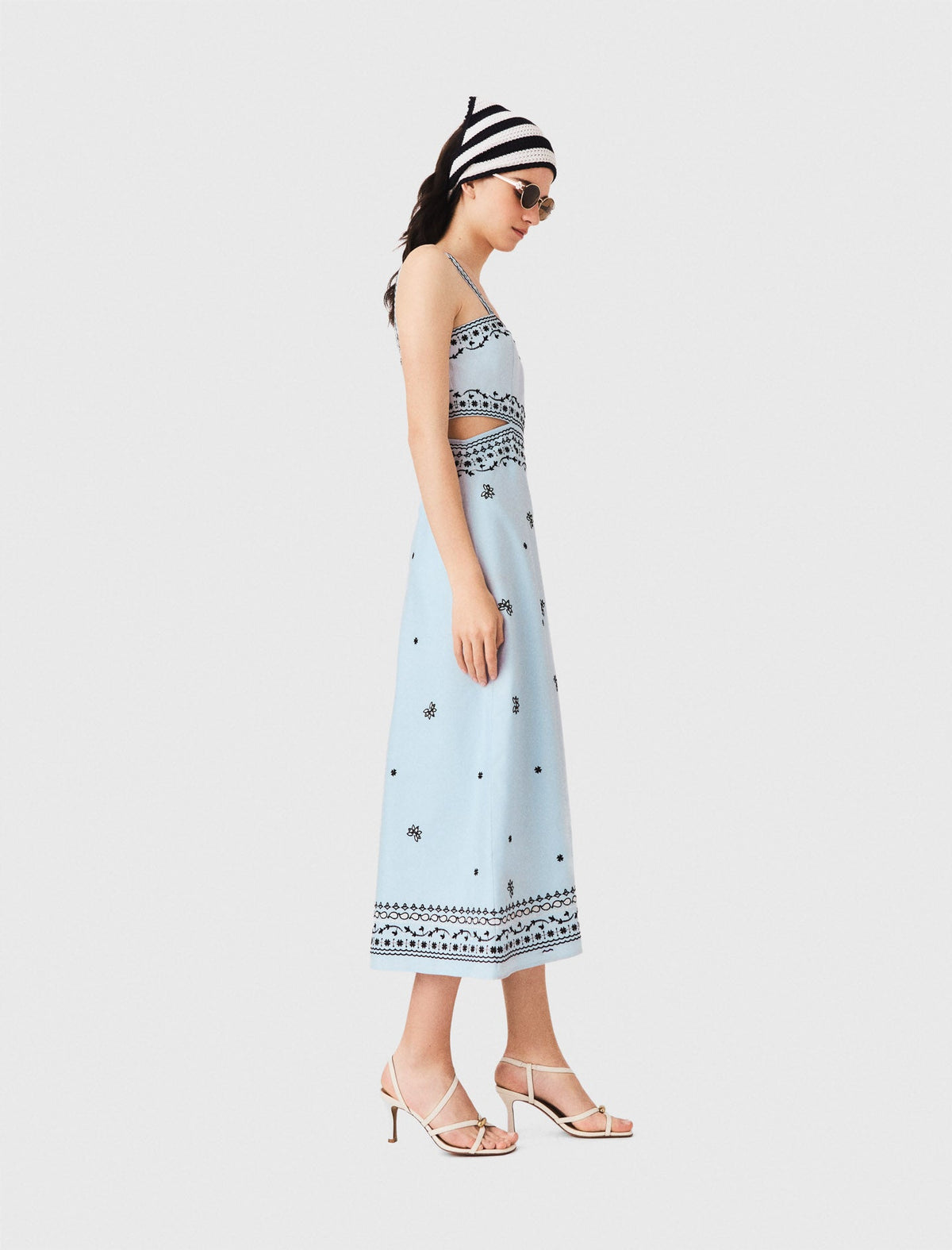 Embroidered linen blend maxi dress Blue Sky
