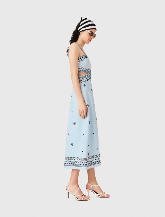 Embroidered linen blend maxi dress Blue Sky