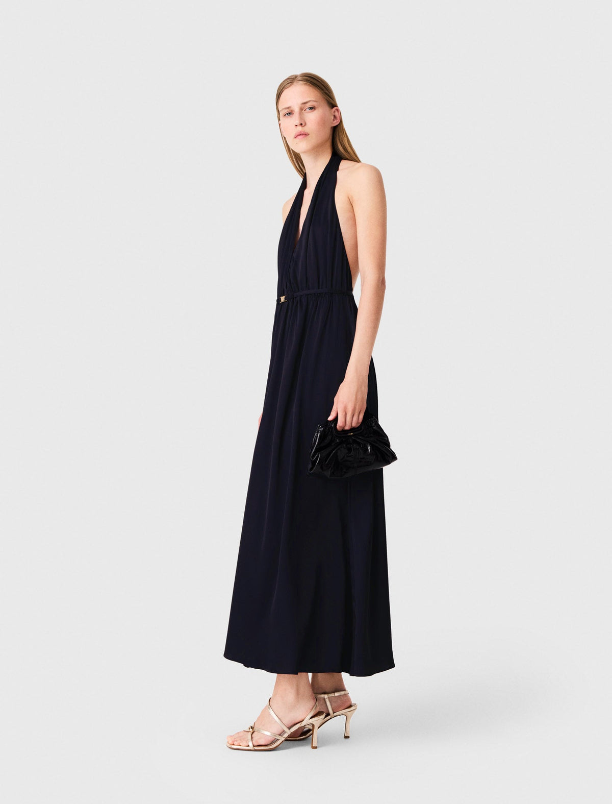 Backless pleated maxi dress Navy