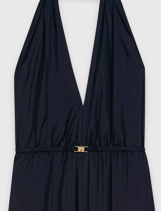 Backless pleated maxi dress Navy