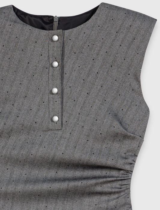 Short rhinestone tailored dress Grey