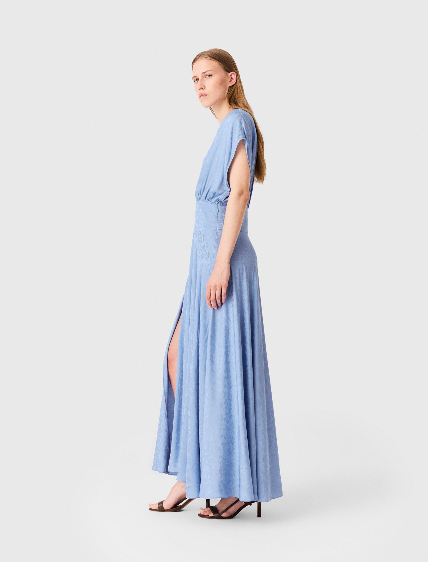 Patterned jacquard maxi dress Light Blue