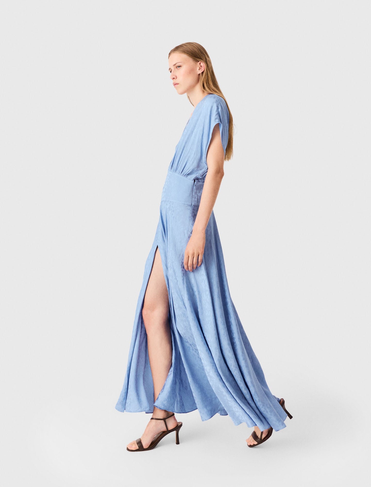 Patterned jacquard maxi dress Light Blue