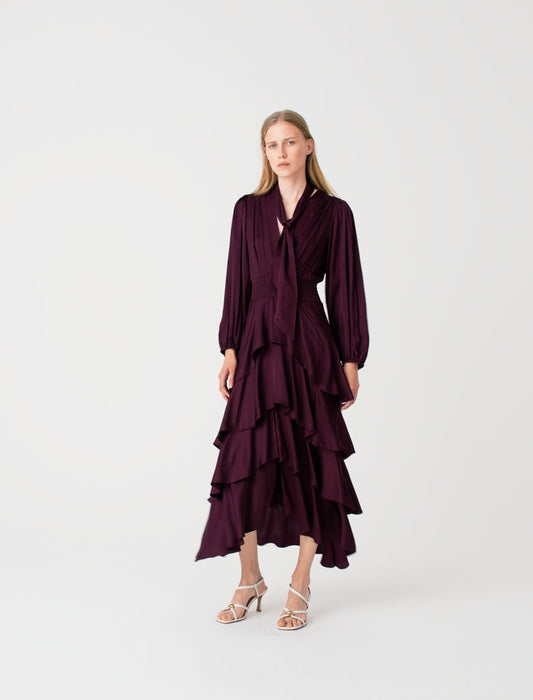 Ruffled maxi dress Burgundy