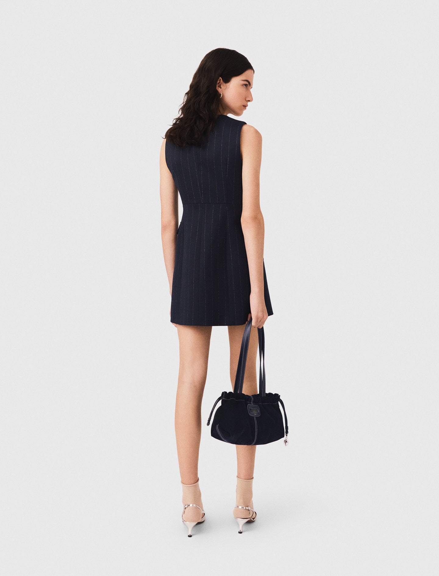 Sleeveless tailored lurex dress Navy