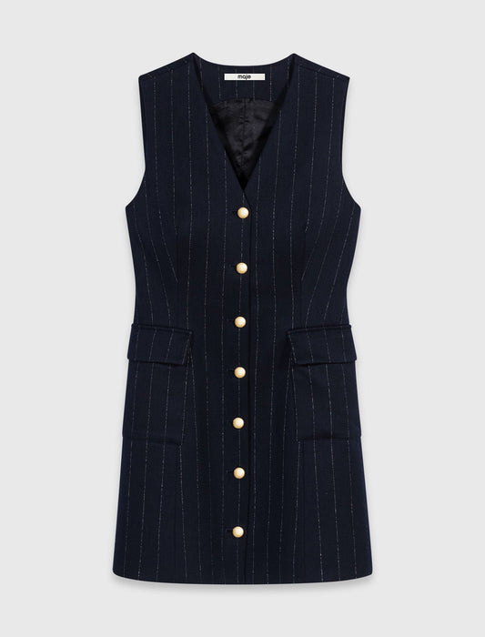Sleeveless tailored lurex dress Navy