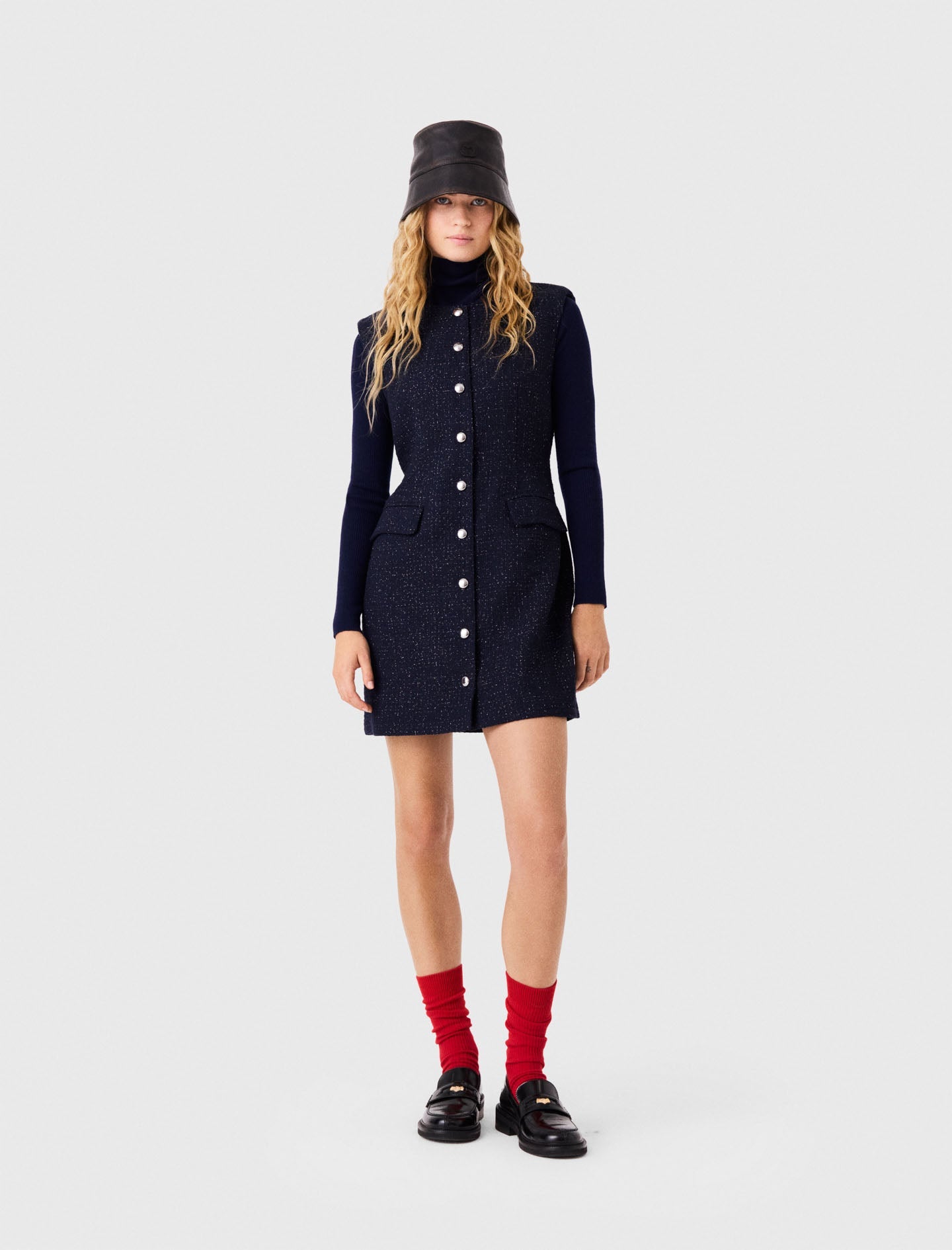 Short lurex tweed dress Navy