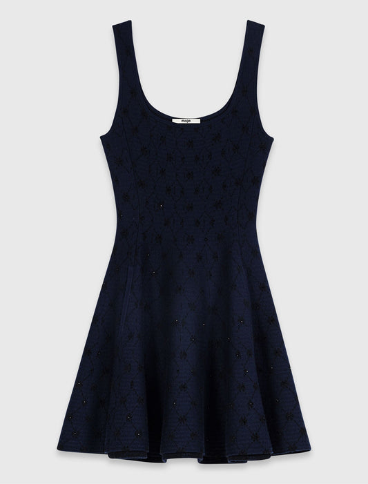 Short jacquard skater dress Navy