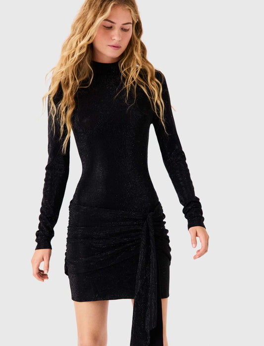 Short dress with rhinestones and a bow Black