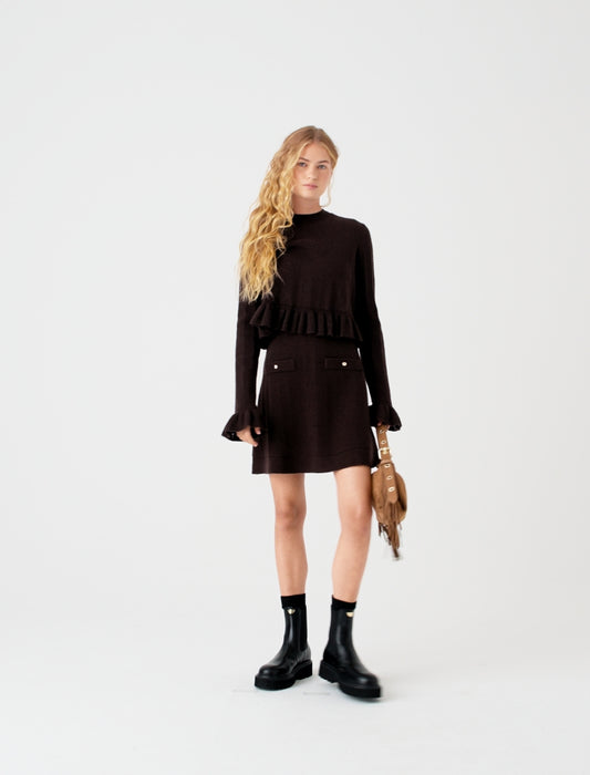 Knitted dress with detachable jumper Dark Brown