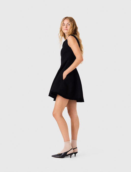 Short fringed tweed dress Black