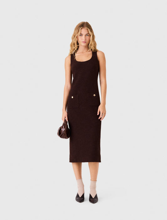 Midi Tweed Dress Dark Brown