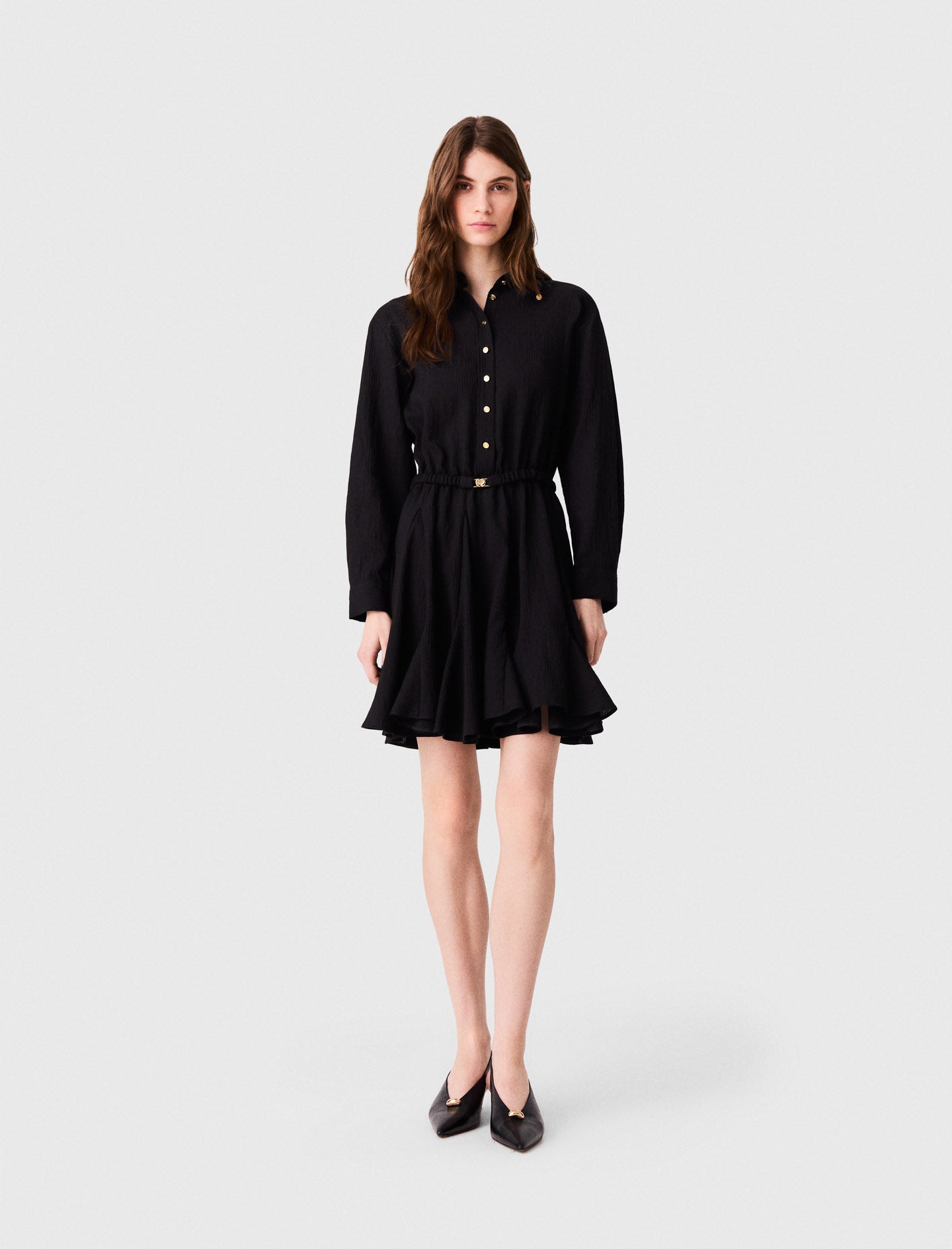 Long-sleeved shirt dress Black
