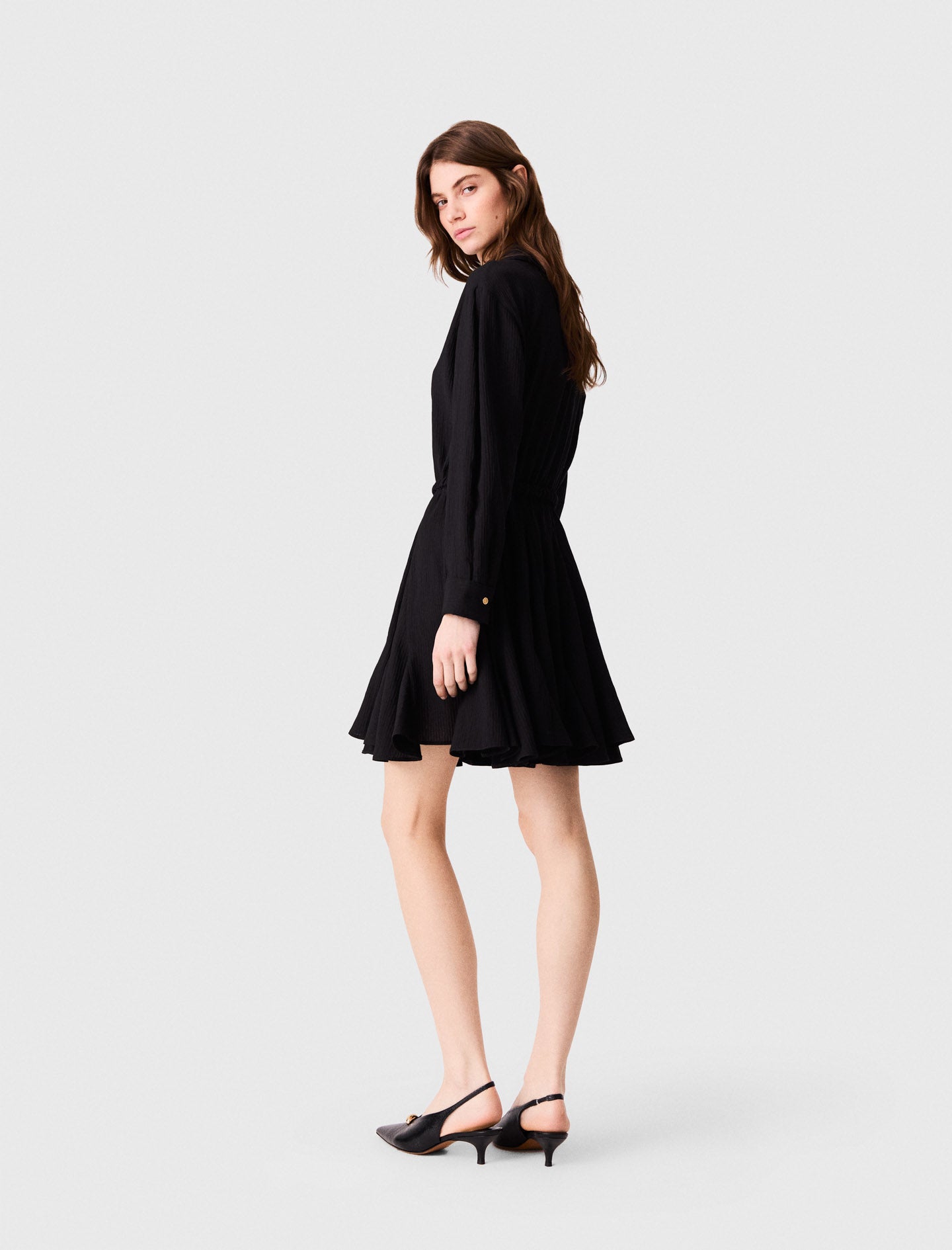 Long-sleeved shirt dress Black