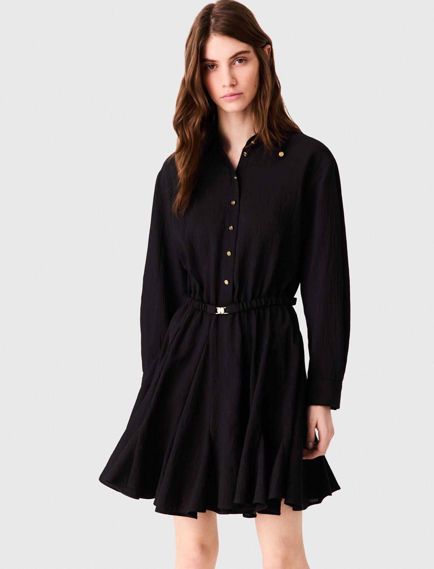 Long-sleeved shirt dress Black
