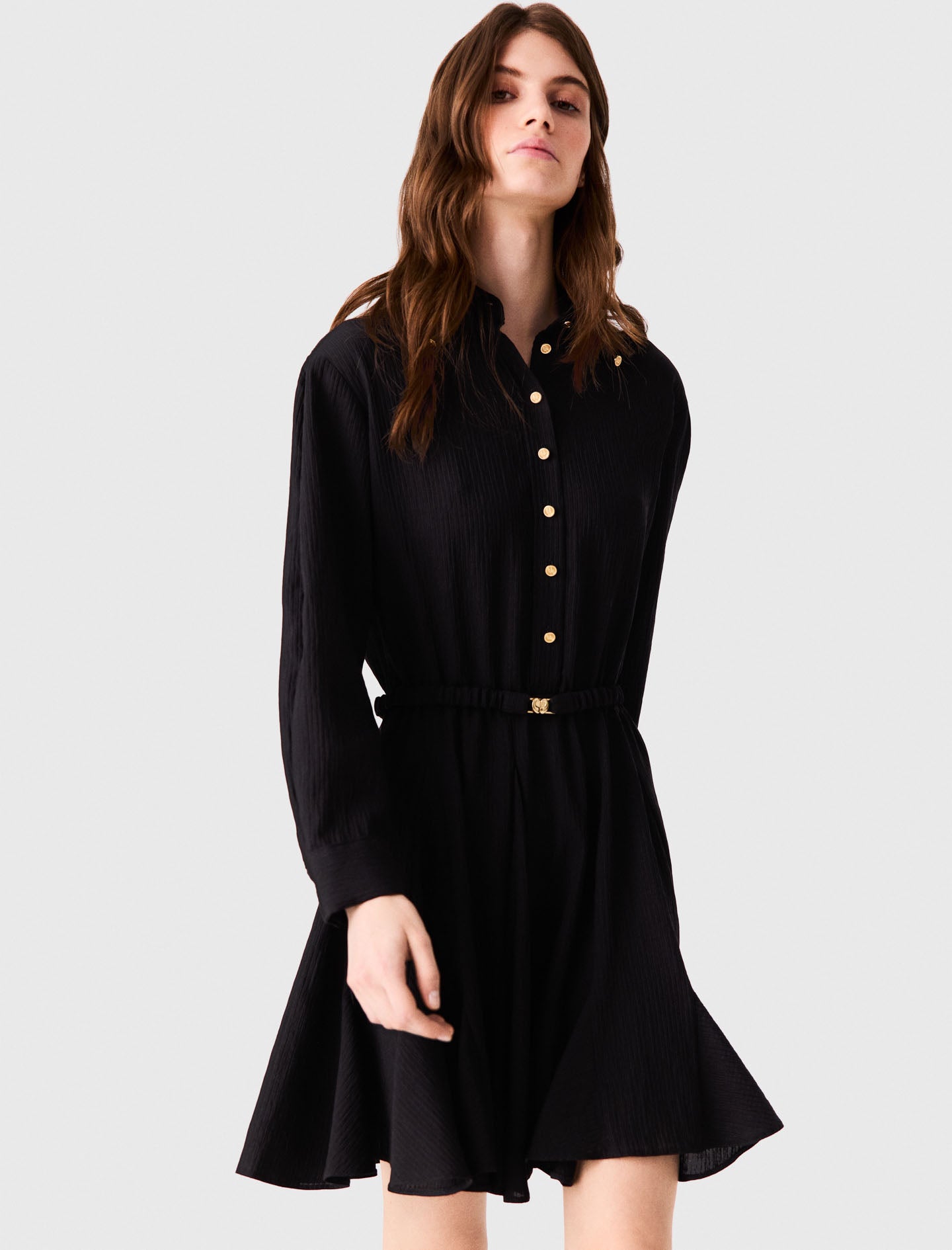 Long-sleeved shirt dress Black