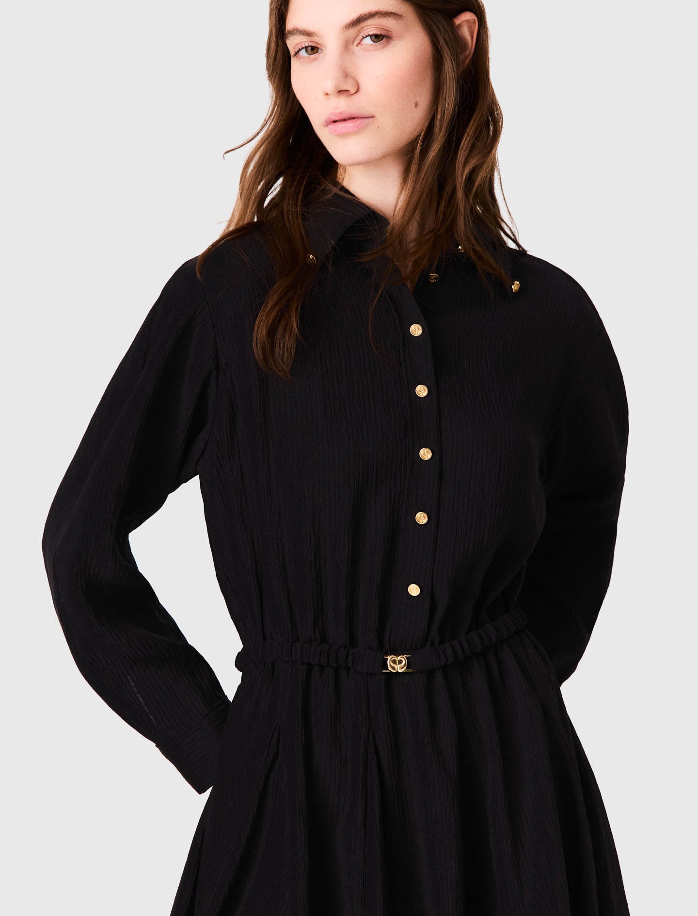 Long-sleeved shirt dress Black