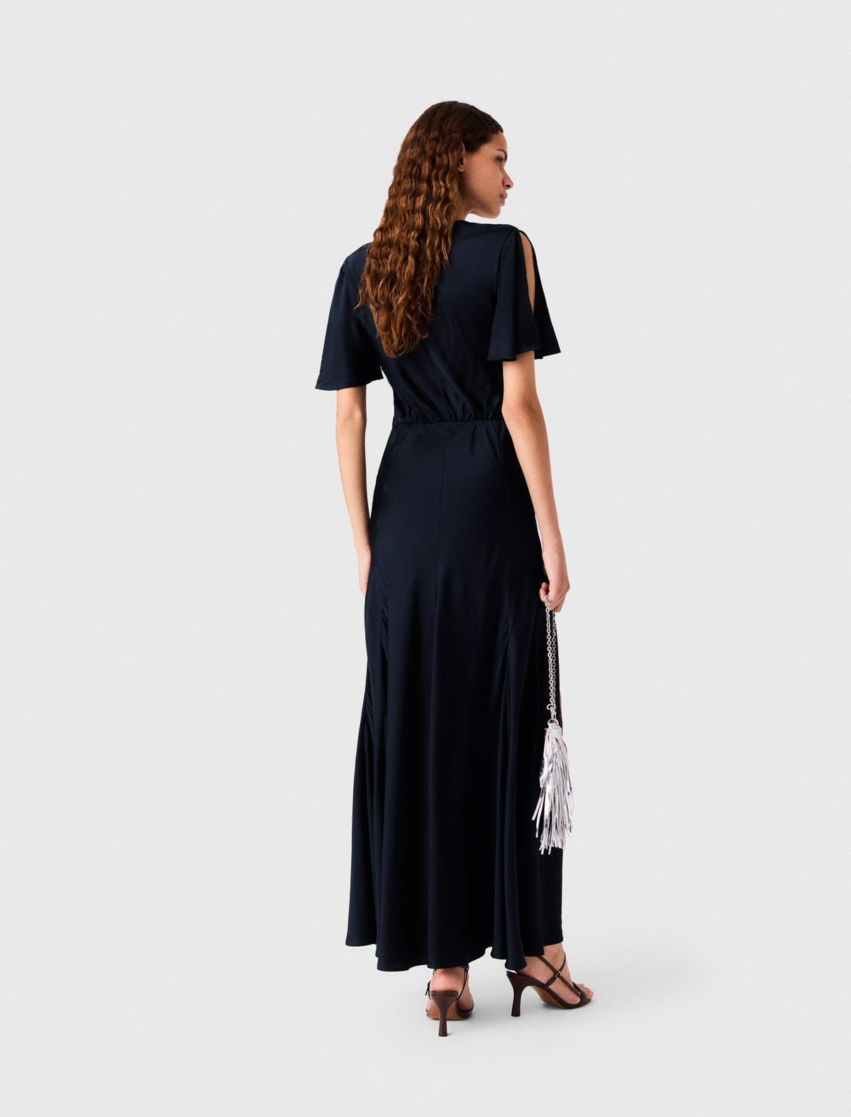 Draped Satin Maxi Dress Navy