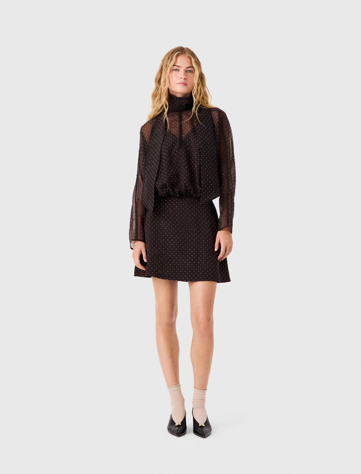 Short Rhinestone Tie-Neck Dress Dark Brown