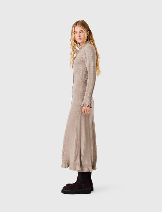 Long textured knitted dress Beige