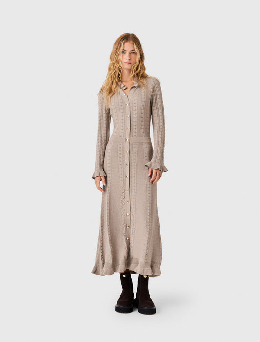 Long textured knitted dress Beige