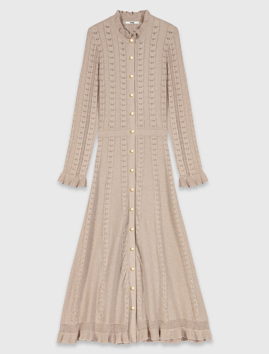 Long textured knitted dress Beige