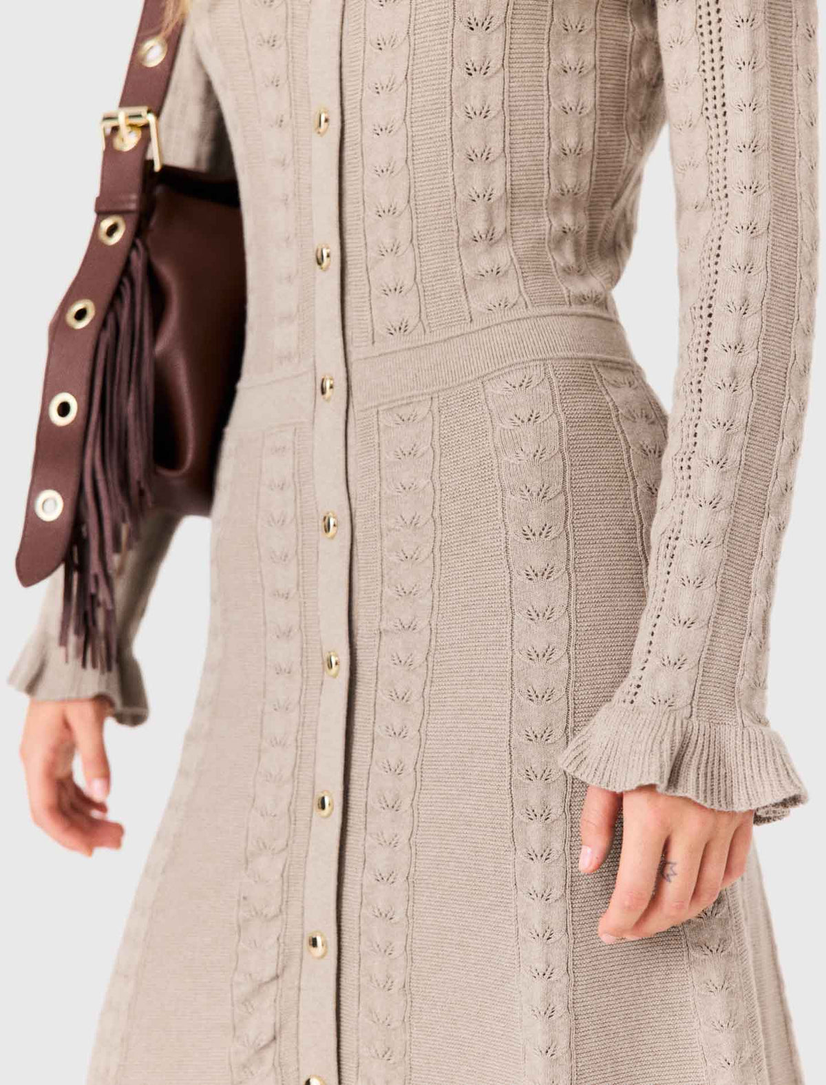 Long textured knitted dress Beige