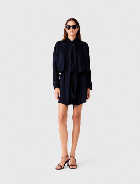 Short Draped Satin Dress Navy
