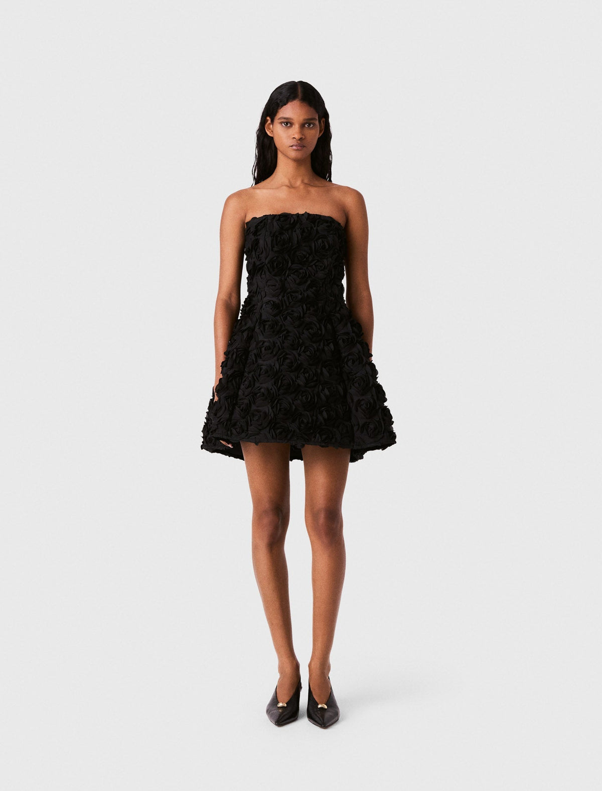 Strapless Dress With Flowers Black