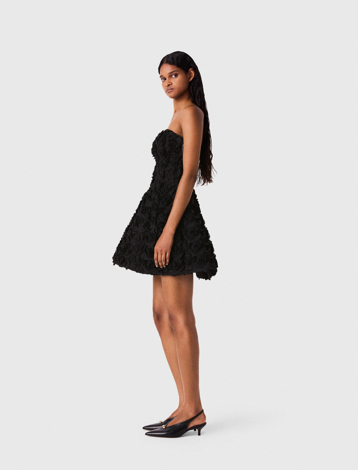 Strapless Dress With Flowers Black