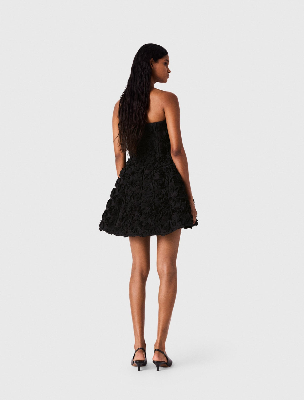 Strapless Dress With Flowers Black