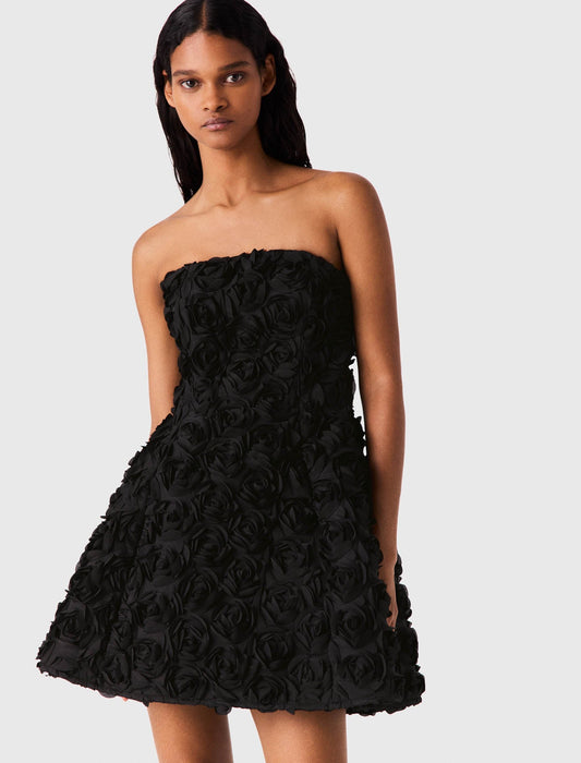 Strapless Dress With Flowers Black
