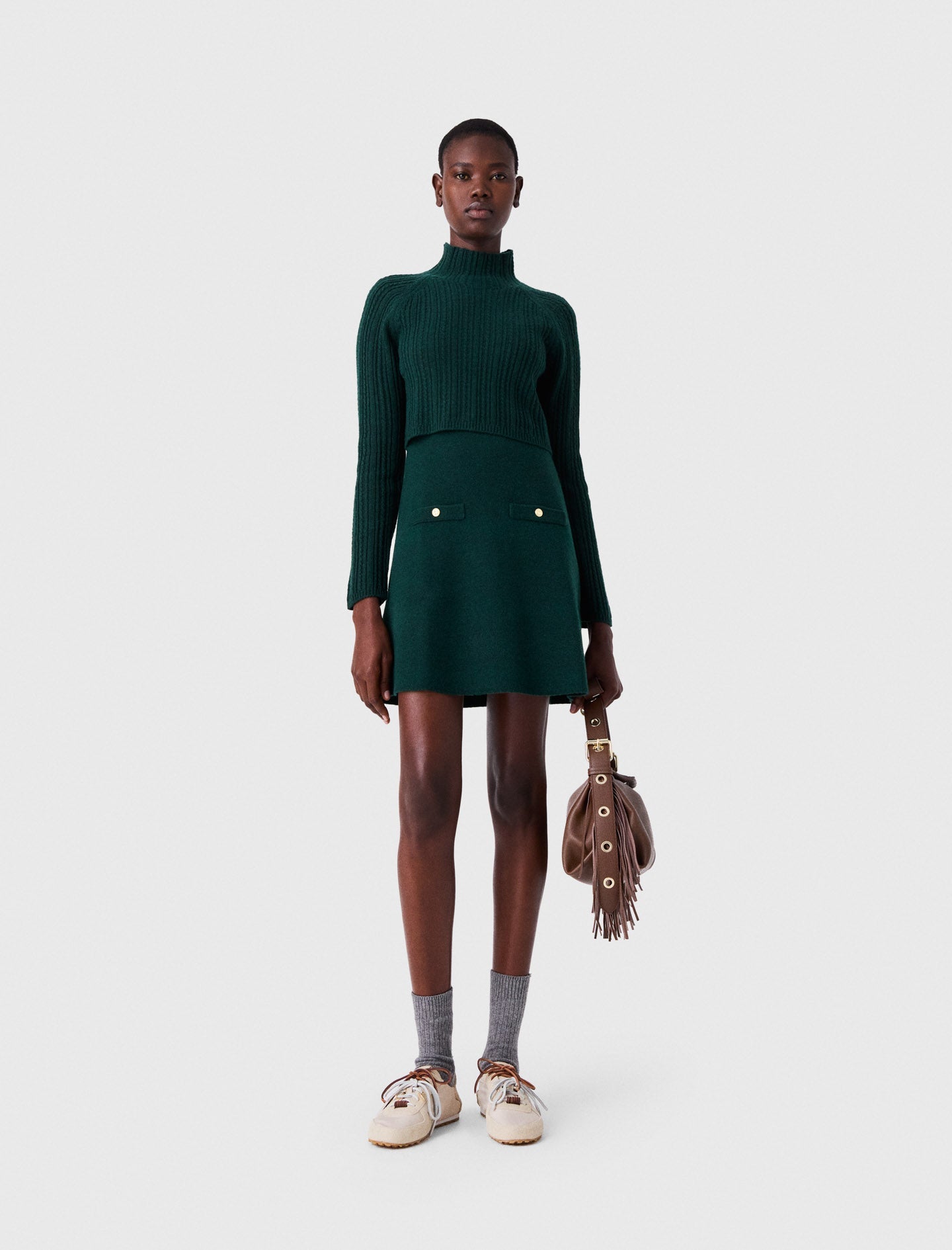 Knit dress with removable sweater Bottle Green