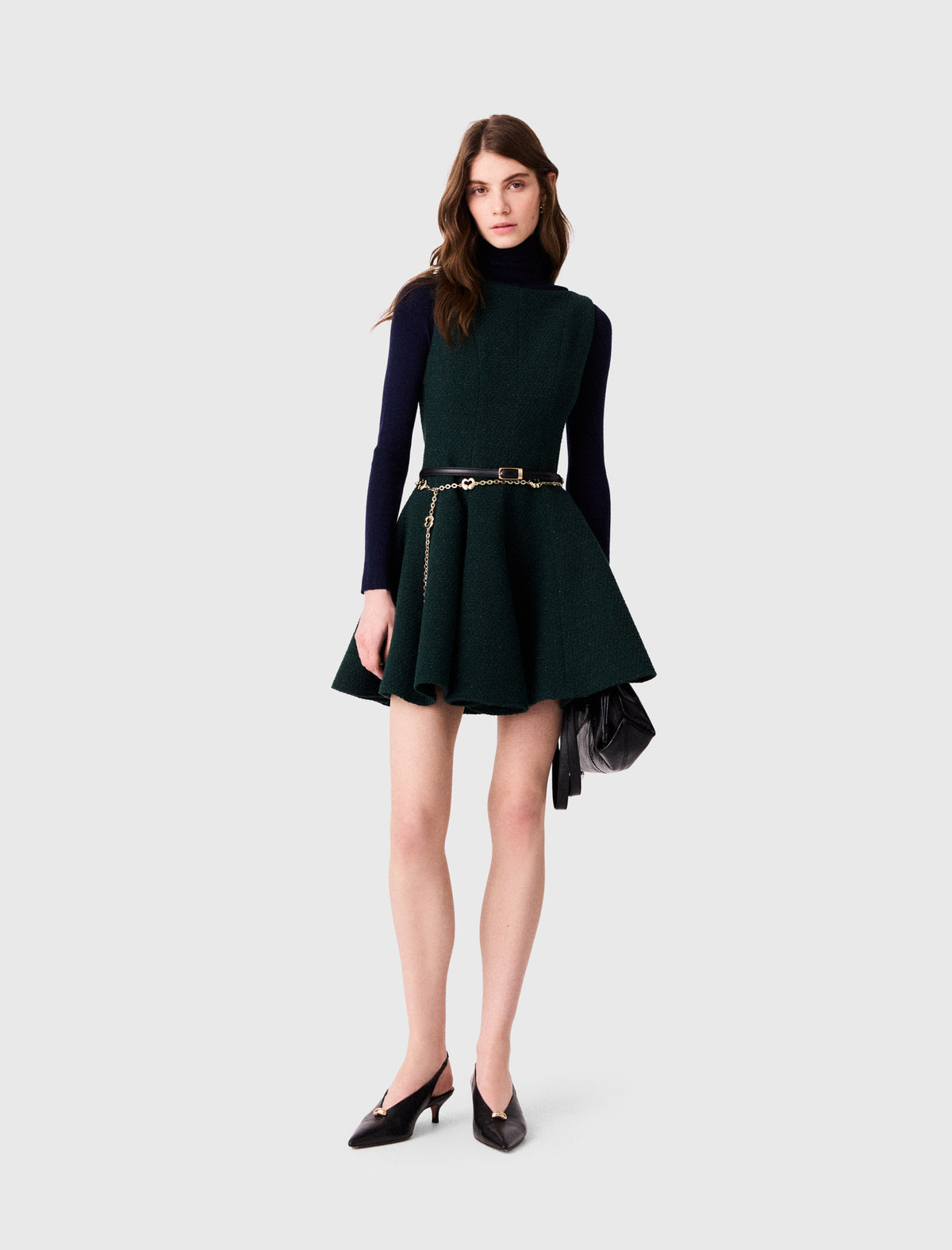 Short sleeveless tweed dress Bottle Green