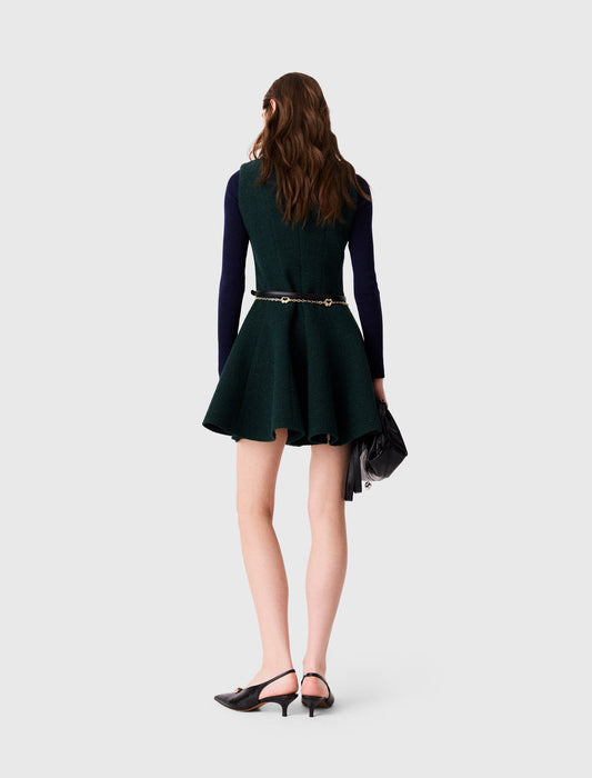 Short sleeveless tweed dress Bottle Green