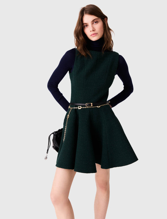 Short sleeveless tweed dress Bottle Green