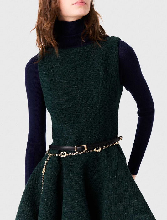 Short sleeveless tweed dress Bottle Green