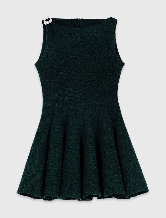Short sleeveless tweed dress Bottle Green
