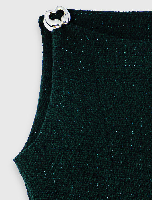 Short sleeveless tweed dress Bottle Green
