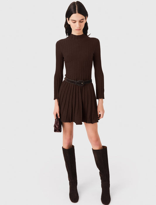 High-neck short skater dress Dark Brown
