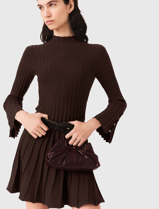 High-neck short skater dress Dark Brown
