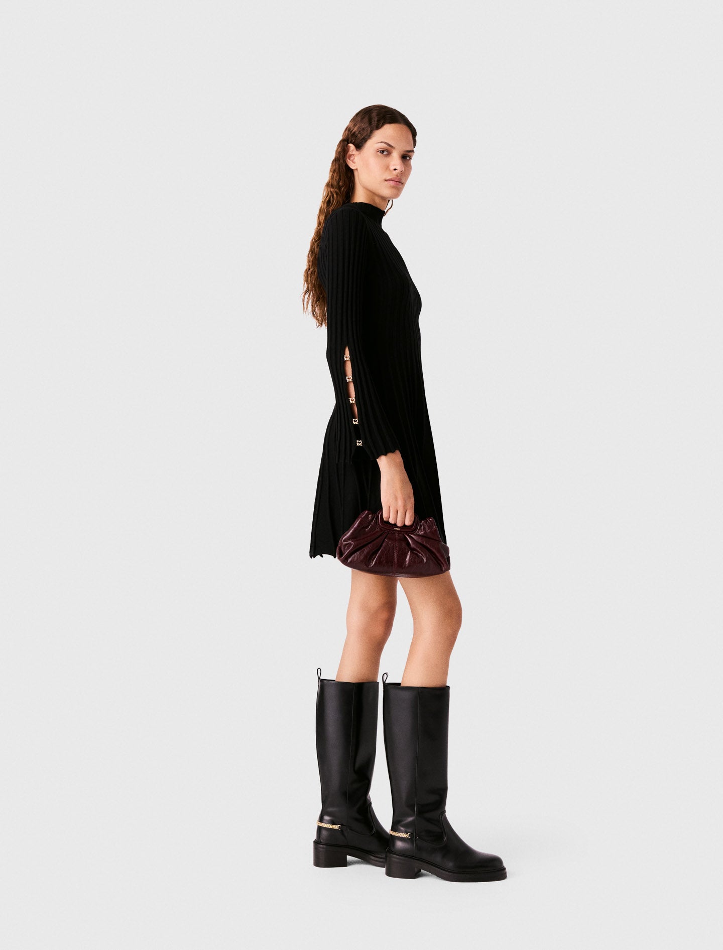 High-neck short skater dress Black