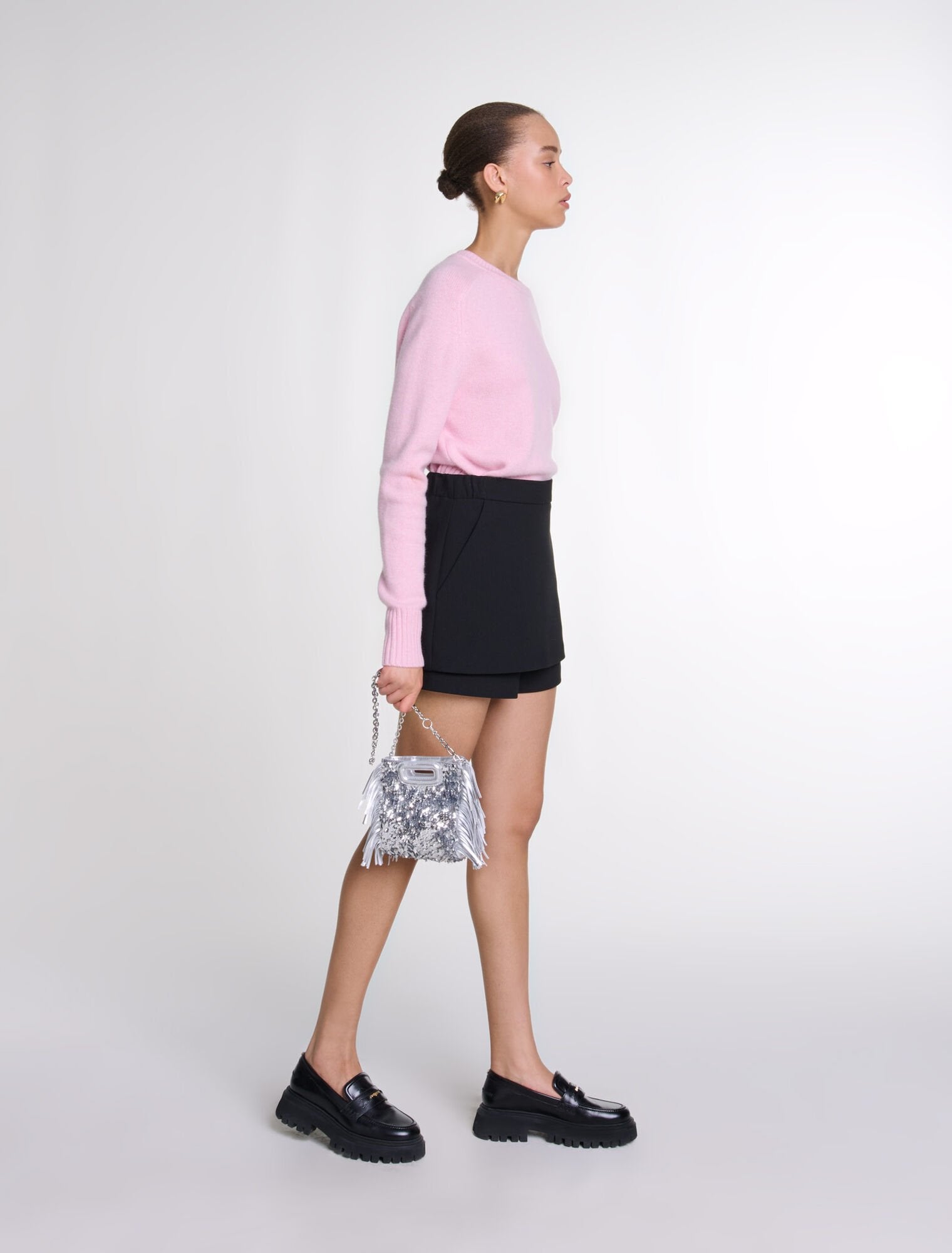 Black-crepe skirt shorts